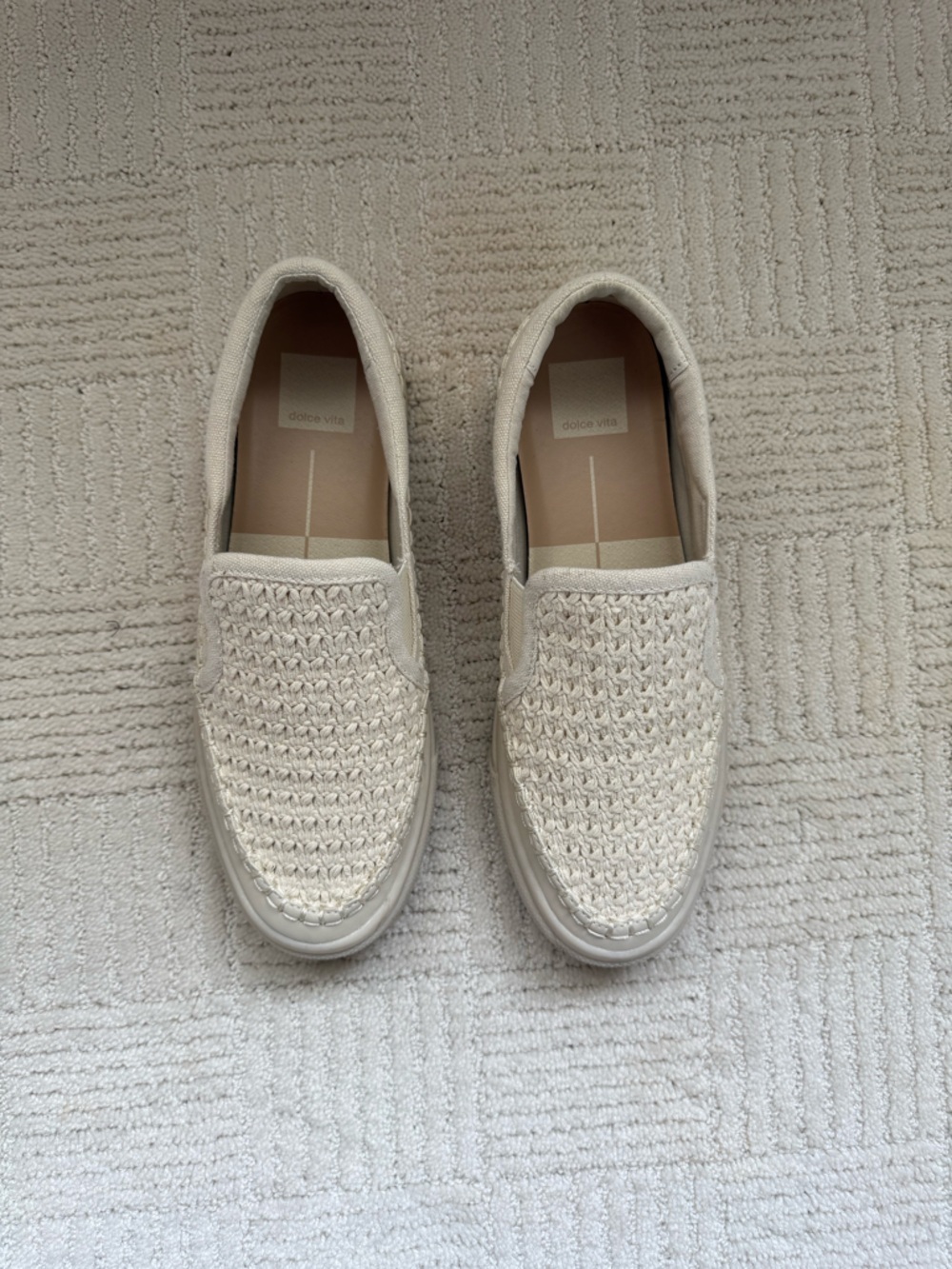 Dolce Vita Women's Cream Woven Slip-On Sneakers - Neutral Knit Upper